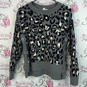 Stella & Dot sweater cheetah print animal buttons Gray Leopard Print Sweater